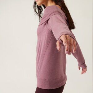 Athleta Studio Barre Sweatshirt Off Shoulder Wide Neck Mauve Pink Purple Soft